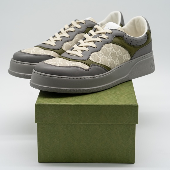 Size 14.5G 15 US Gucci GG Chunky B Sneakers Green Beige Grey GG Leather - Picture 12 of 12